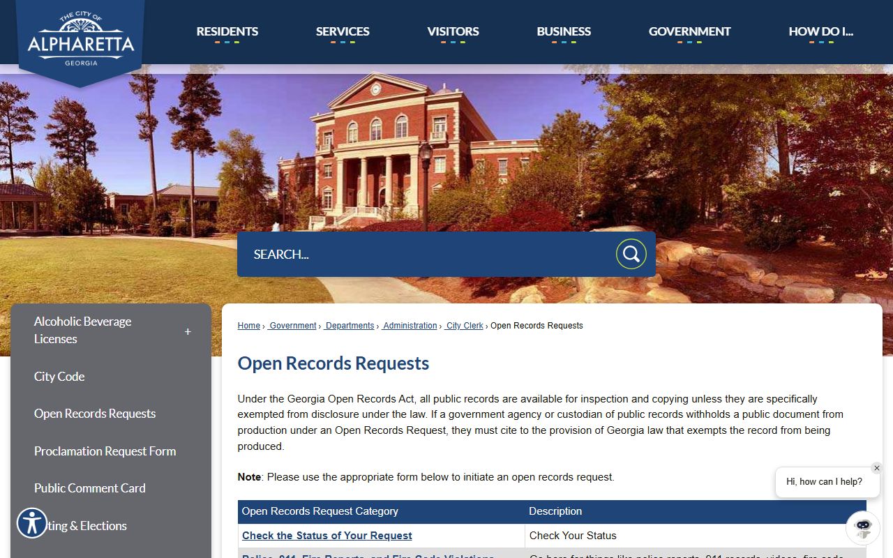 Alpharetta white pages open records request portal