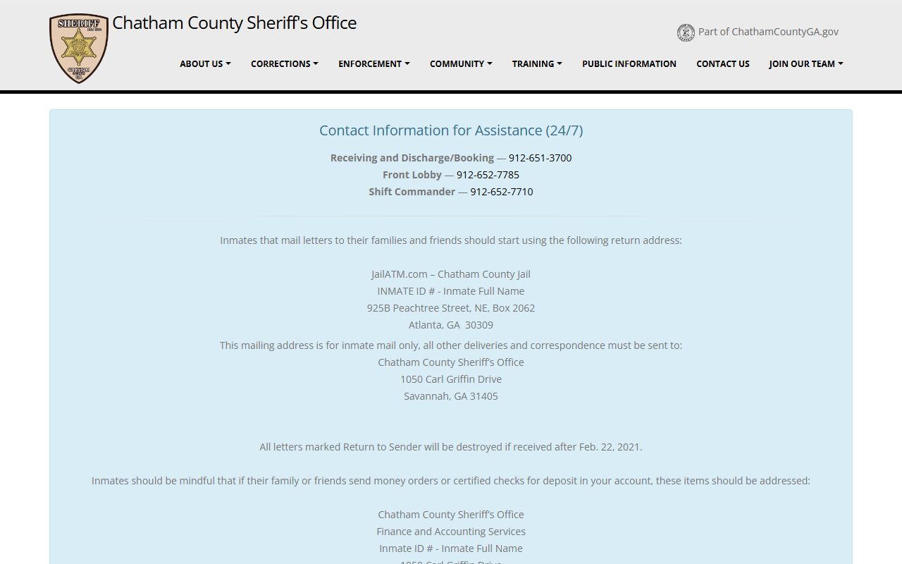 Chatham County White Pages Sheriff's Office homepage