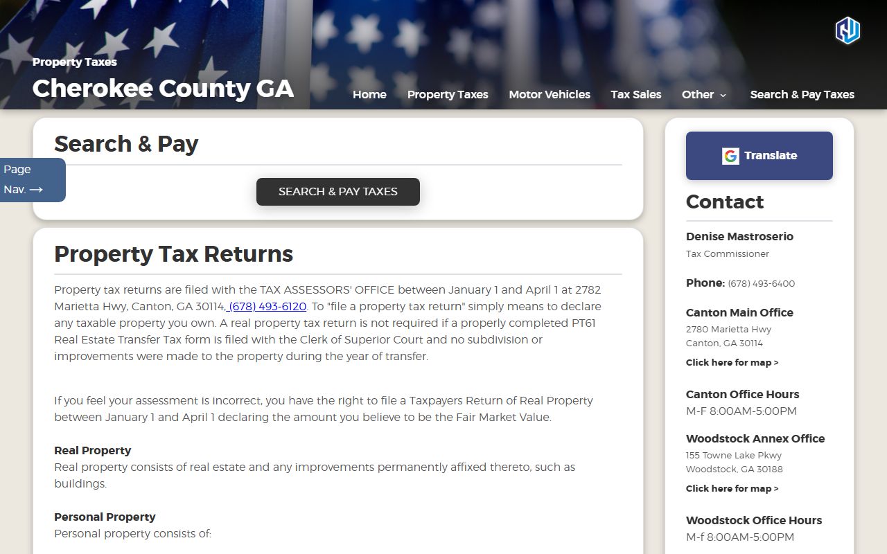 Cherokee County White Pages property tax search results page