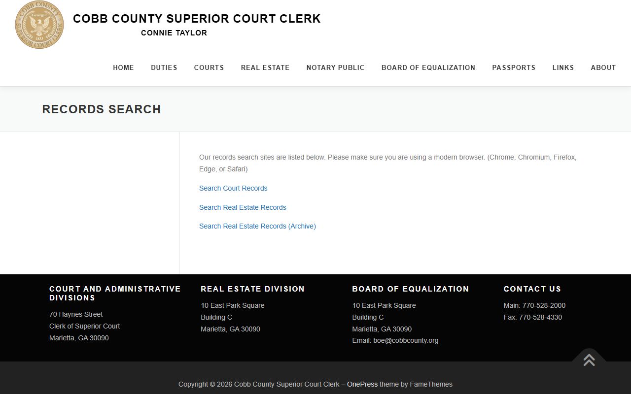 Cobb County White Pages records search portal from Superior Court Clerk
