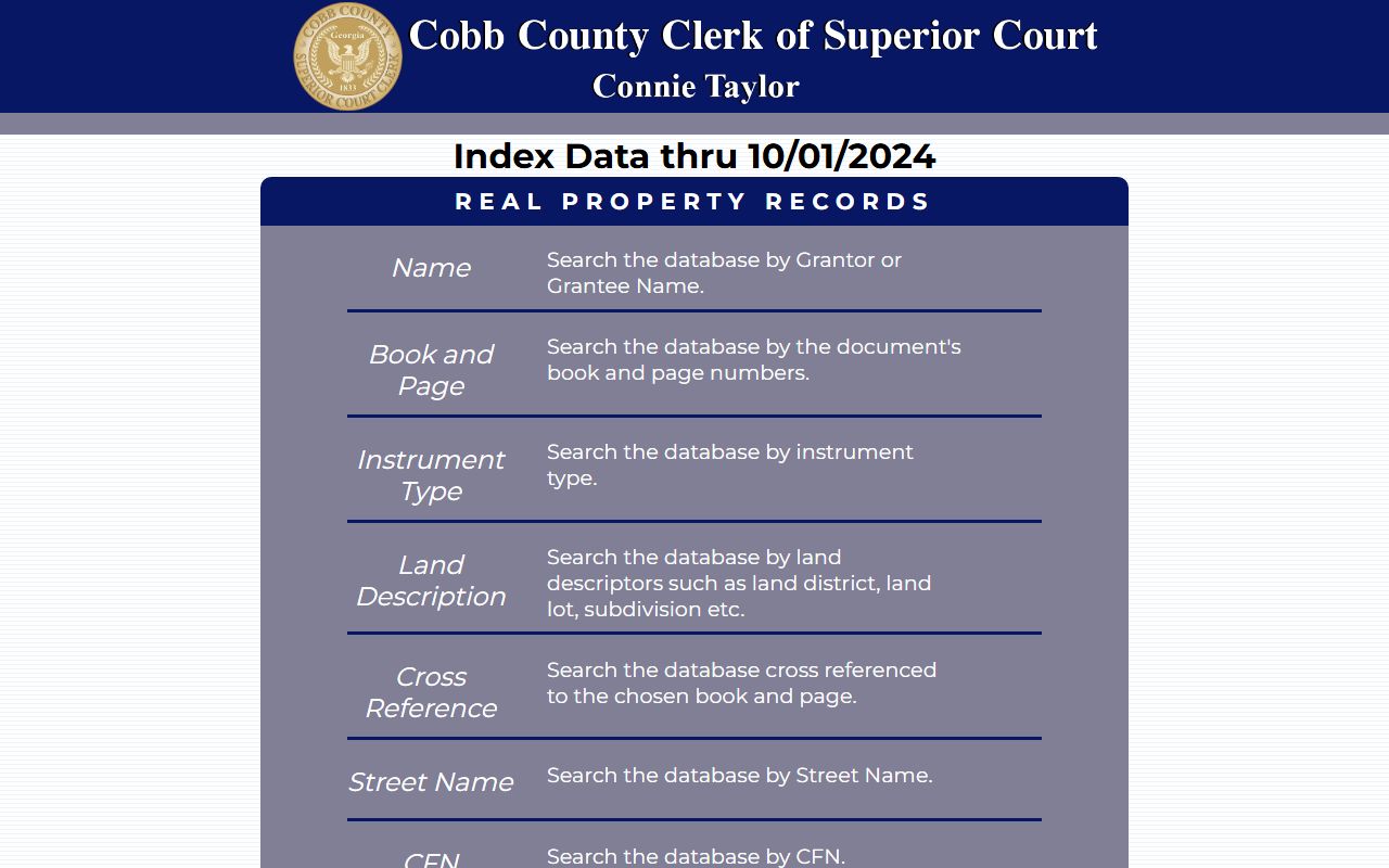 Cobb County White Pages real estate records search database