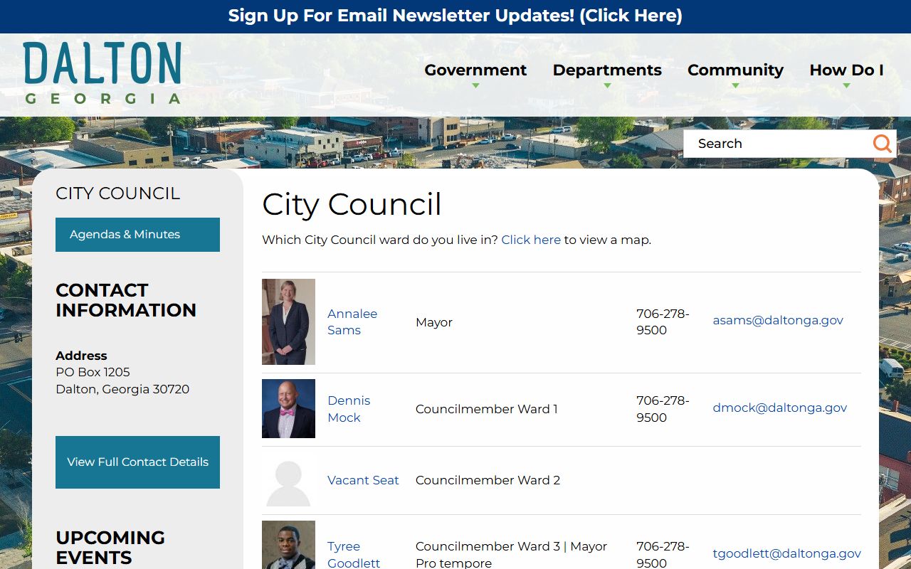 Dalton Georgia White Pages City Council contact information page