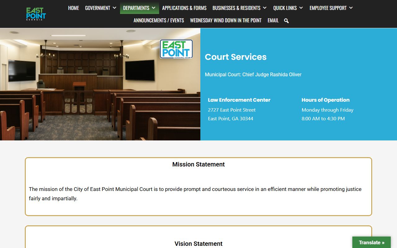 East Point Georgia White Pages Municipal Court services page