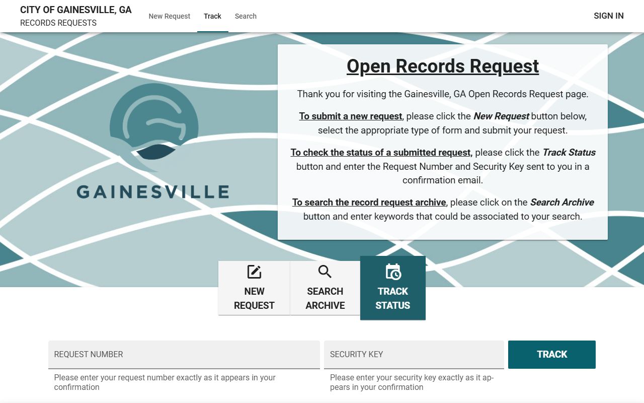 Gainesville White Pages JustFOIA open records request portal