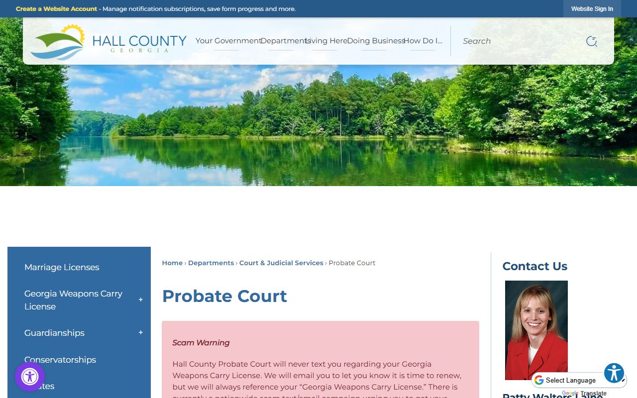Hall County White Pages probate court main page