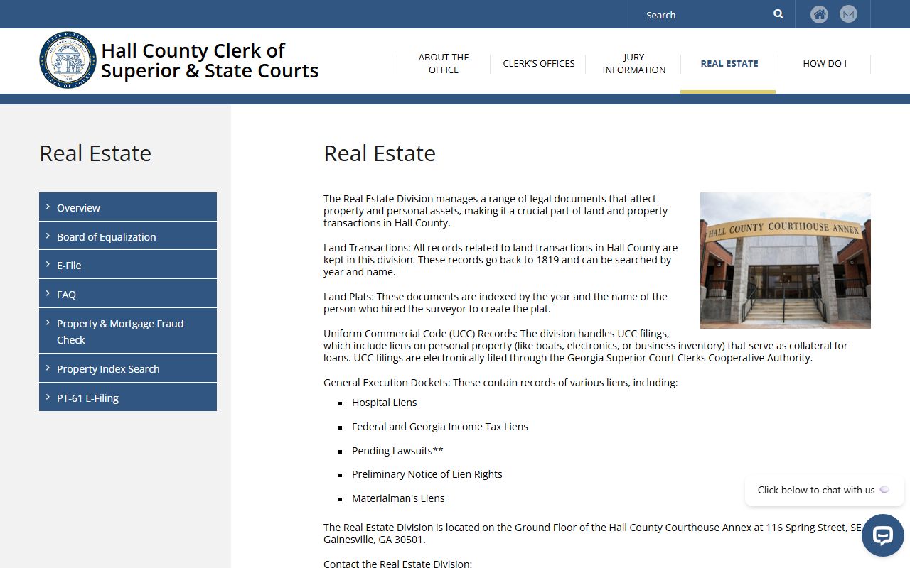 Hall County White Pages real estate records information page