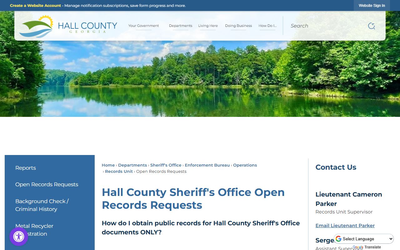 Hall County White Pages sheriff open records request portal