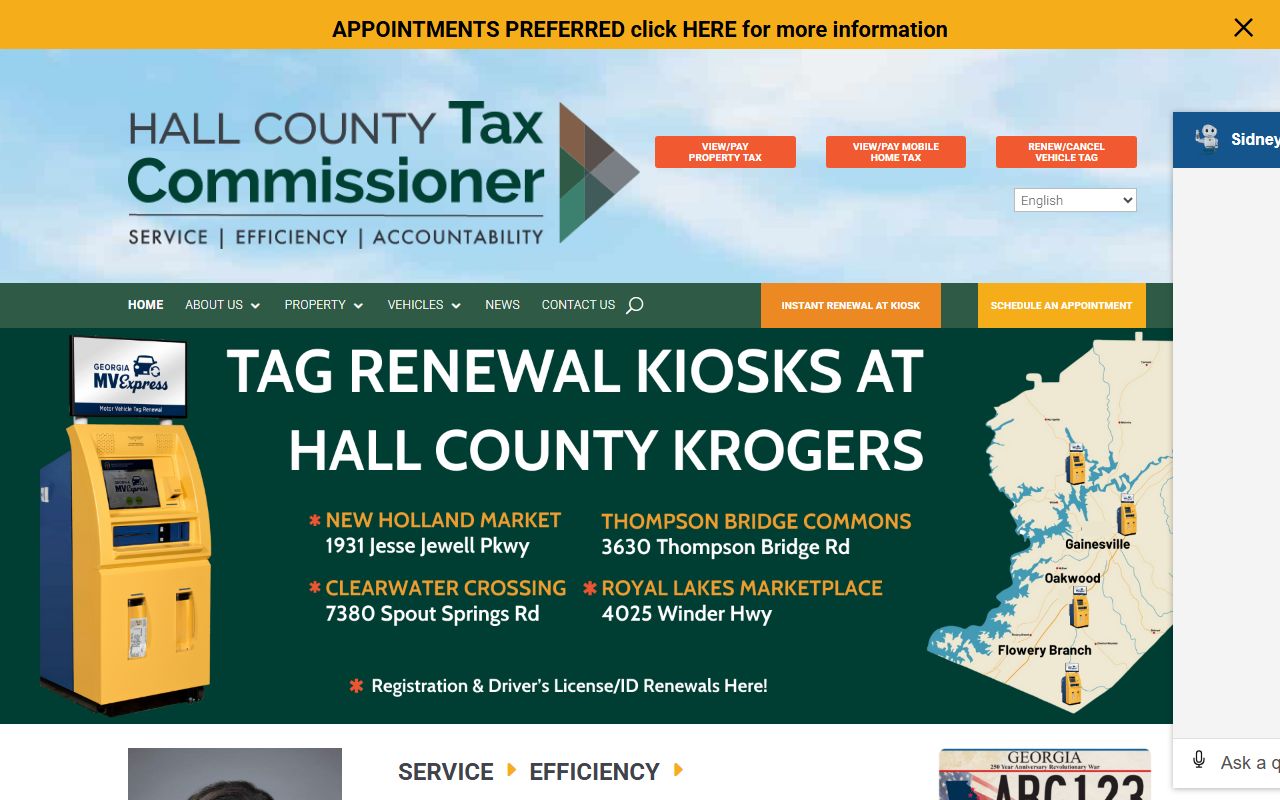 Hall County White Pages tax commissioner home page