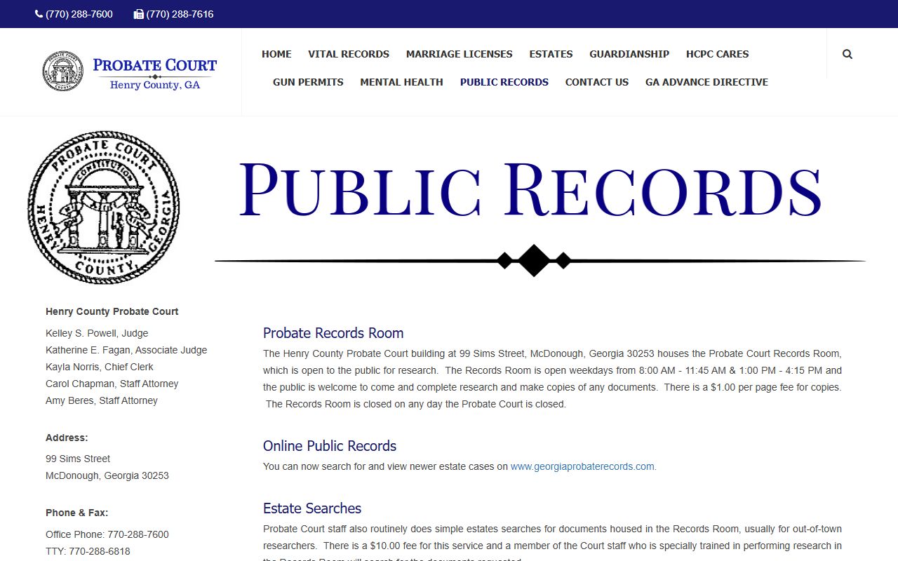 Henry County White Pages probate court public records page