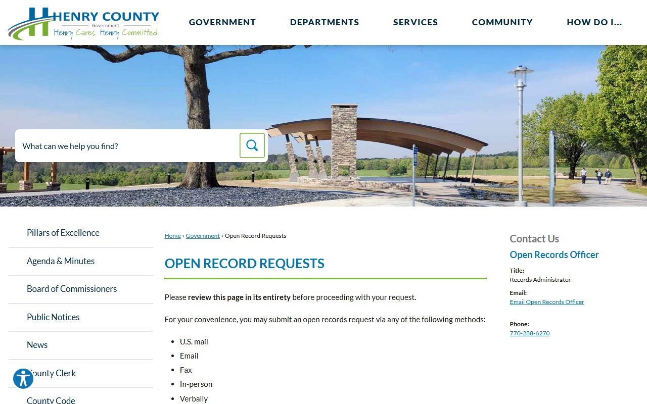 Henry County White Pages open records request page