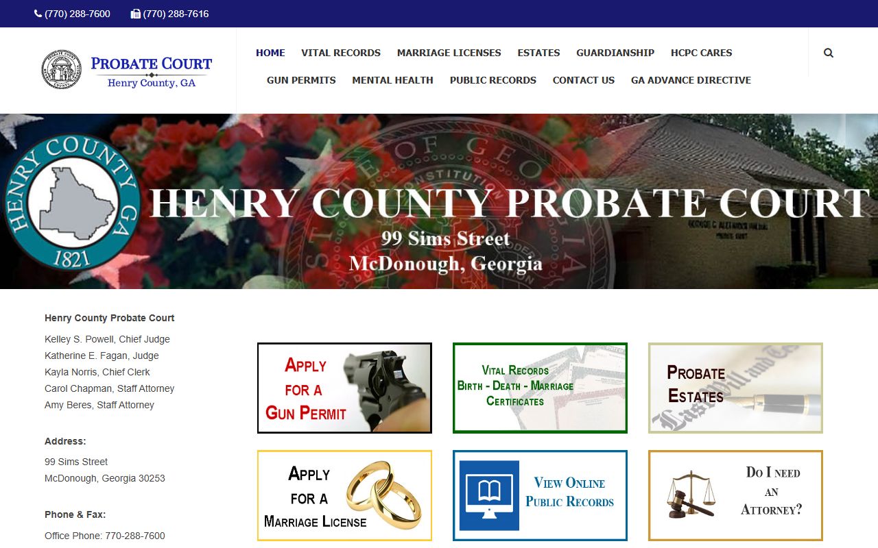 Henry County White Pages probate court home page