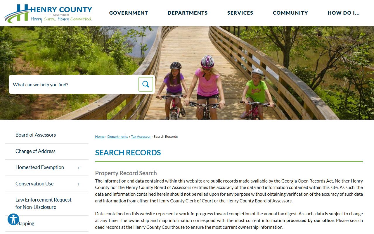 Henry County White Pages property search portal from the tax assessor
