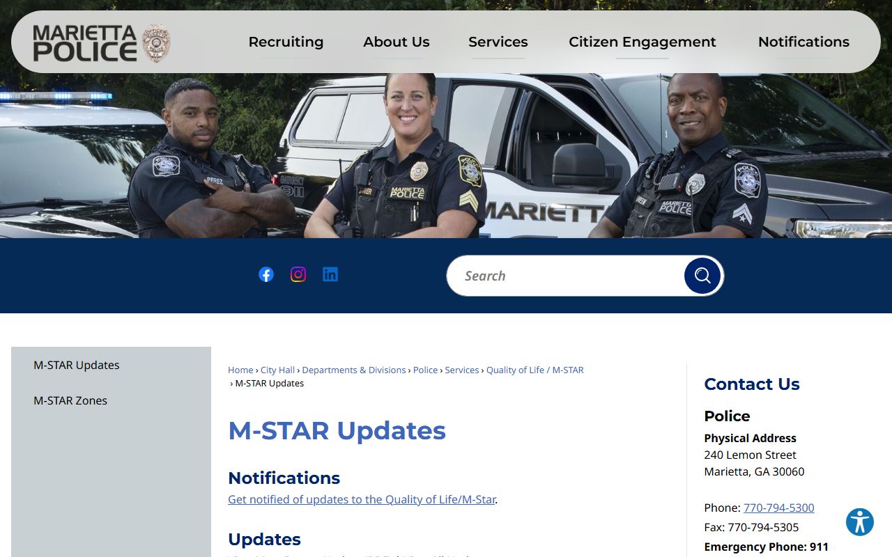 Marietta White Pages police department records page
