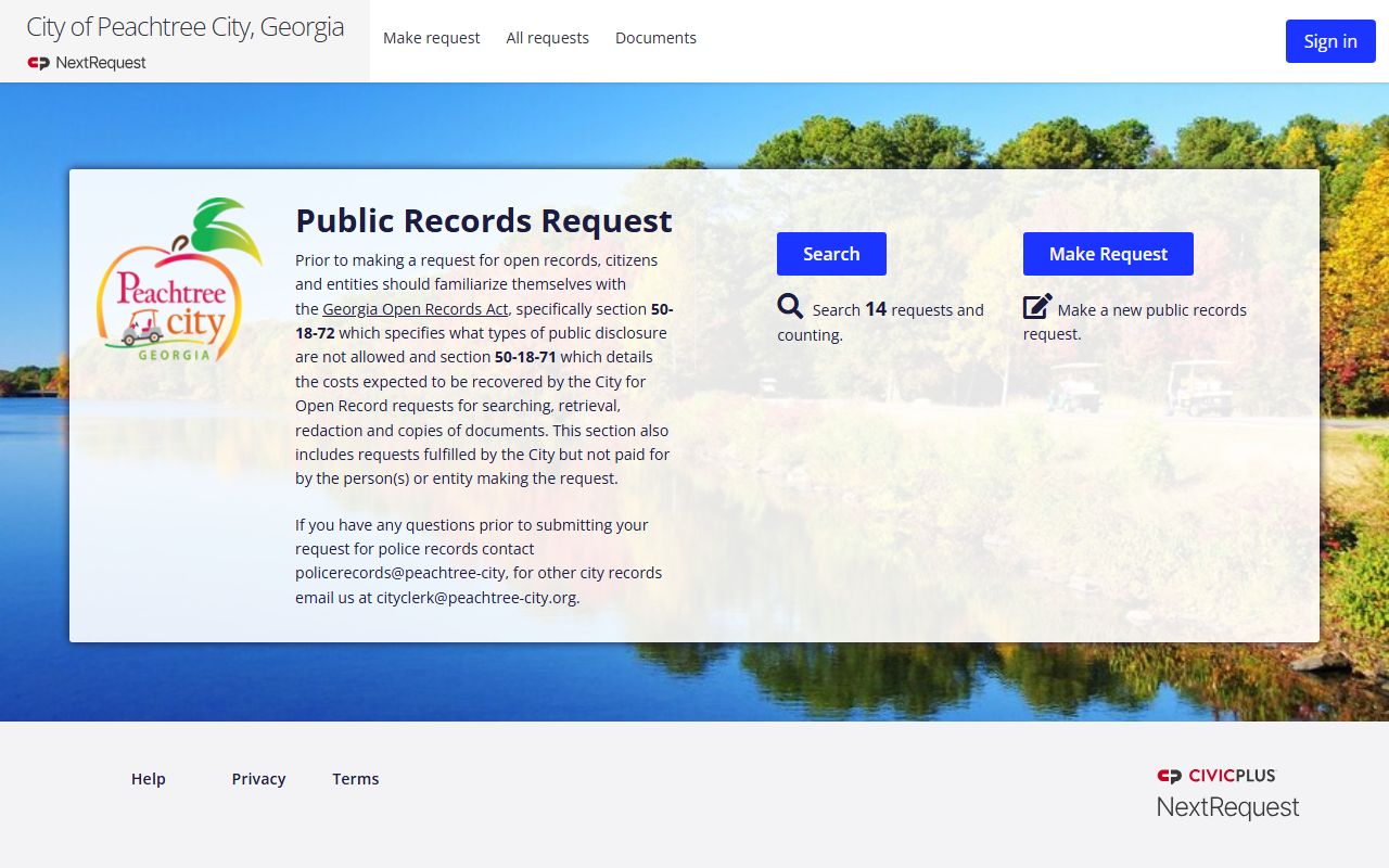 Peachtree City White Pages NextRequest police records portal
