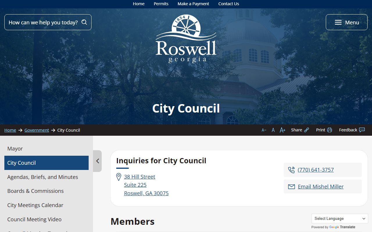 Roswell White Pages city council contact information