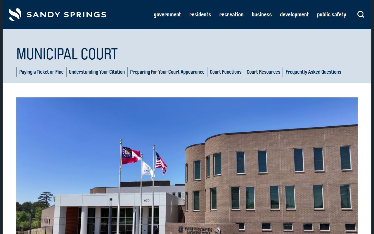Sandy Springs White Pages municipal court case search page