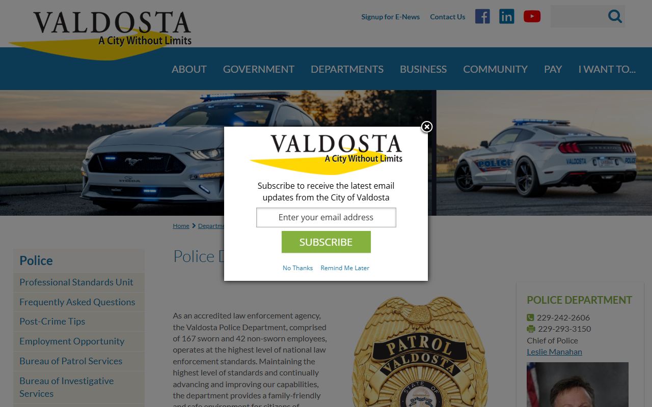 Valdosta white pages police department information page