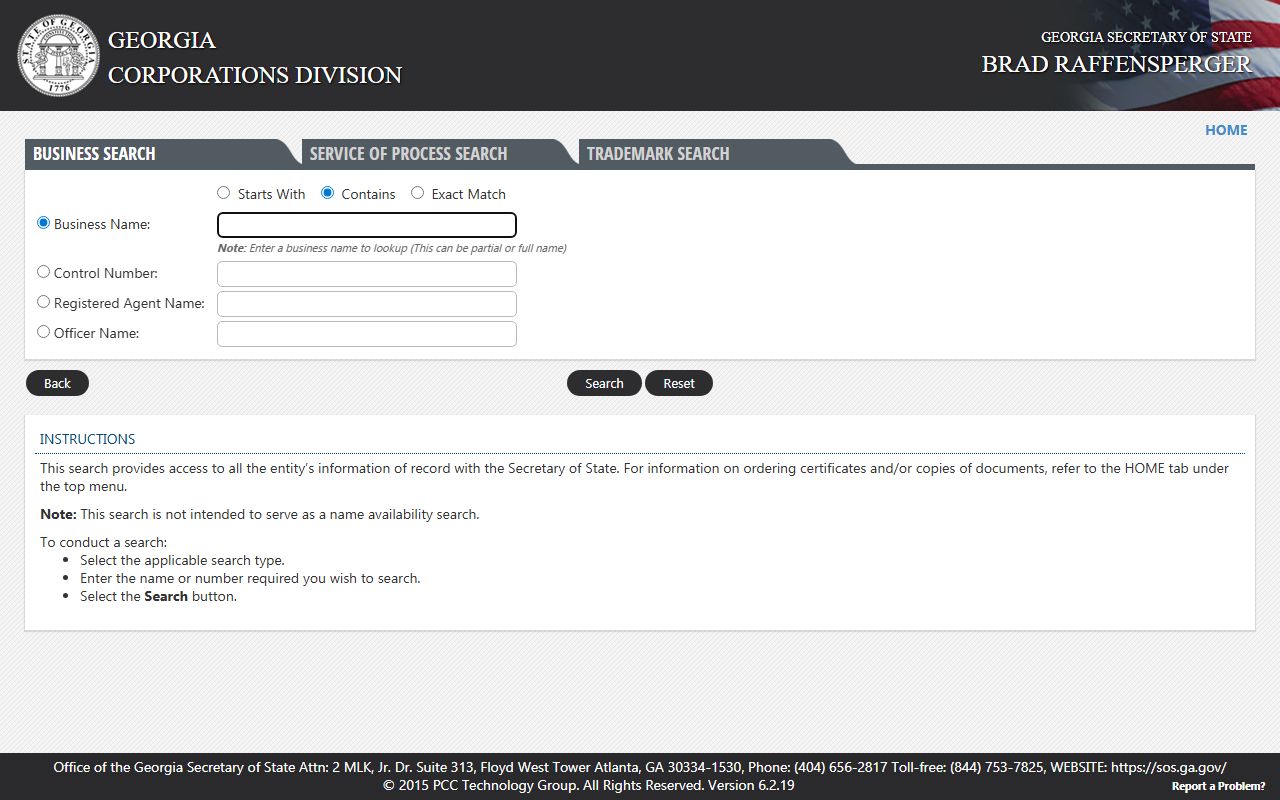 Georgia White Pages business entity search through eCorp