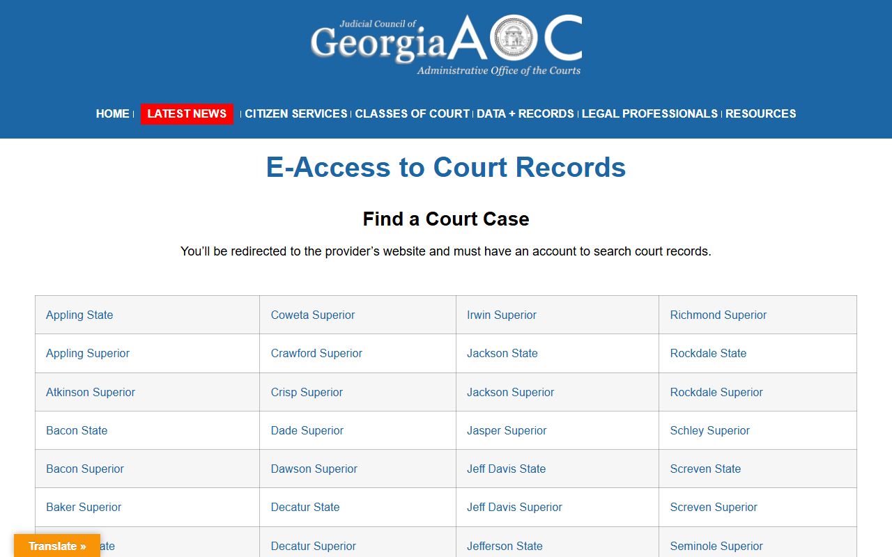 Georgia White Pages court records E-Access portal